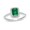 Thumbnail Image 0 of Emerald-Cut Lab-Created Emerald and White Sapphire Frame Ring in Sterling Silver