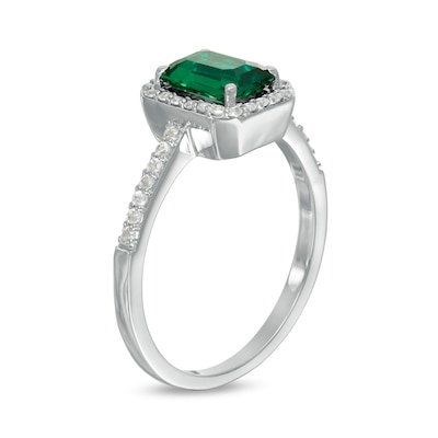 Emerald-Cut Lab-Created Emerald and White Sapphire Frame Ring in Sterling Silver