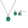 Thumbnail Image 0 of Lab-Created Emerald and White Sapphire Tri-Top Pendant and Stud Earrings Set in Sterling Silver