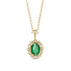 Thumbnail Image 0 of Oval Emerald and 0.05 CT. T.W. Diamond Scallop Frame Floral Drop Pendant in 10K Gold