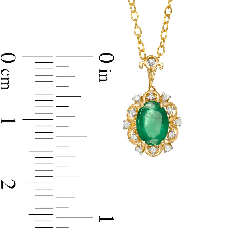 Oval Emerald and 0.05 CT. T.W. Diamond Scallop Frame Floral Drop Pendant in 10K Gold|Peoples Jewellers