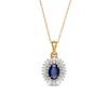 Oval Blue Sapphire and 0.19 CT. T.W. Baguette and Round Diamond Double Frame Floral Drop Pendant in 10K Gold