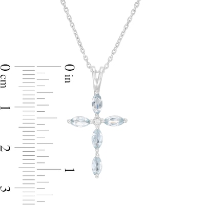 Marquise Aquamarine and Diamond Accent Cross Pendant in 10K White Gold