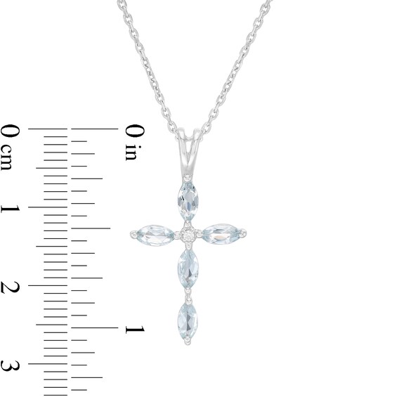 Marquise Aquamarine and Diamond Accent Cross Pendant in 10K White Gold