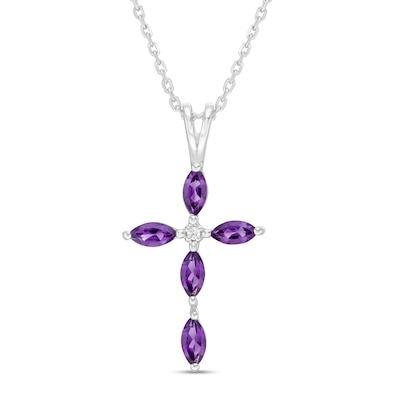 Marquise Amethyst and Diamond Accent Cross Pendant in 10K White Gold