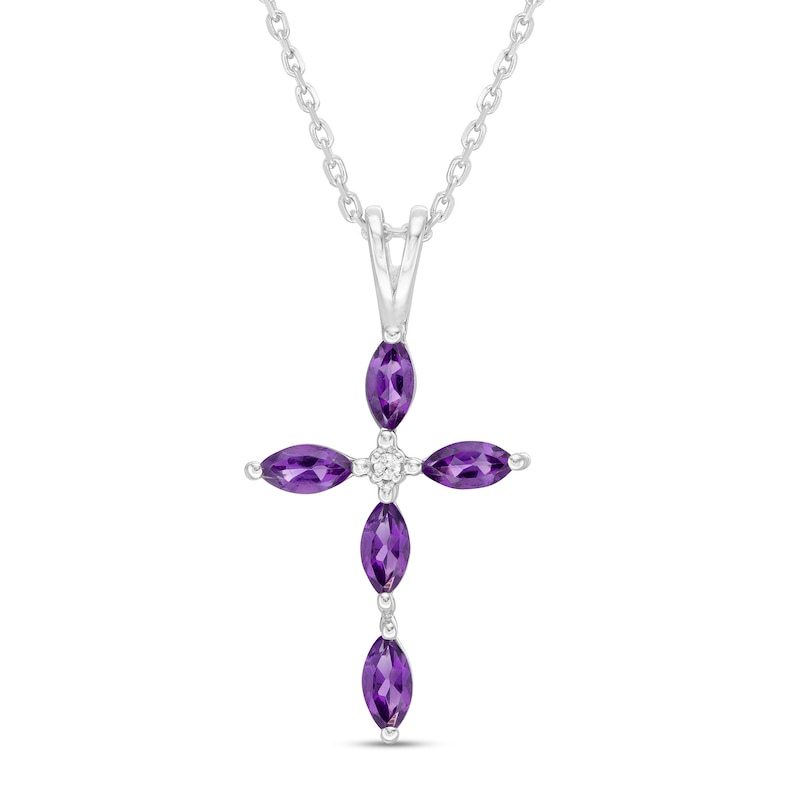 Marquise Amethyst and Diamond Accent Cross Pendant in 10K White Gold|Peoples Jewellers