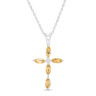 Marquise Citrine and Diamond Accent Cross Pendant in 10K White Gold