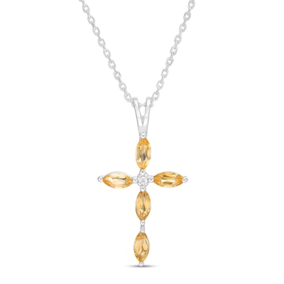 Marquise Citrine and Diamond Accent Cross Pendant in 10K White Gold