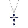 Thumbnail Image 0 of Marquise Blue Lab-Created Sapphire and Diamond Accent Cross Pendant in 10K White Gold