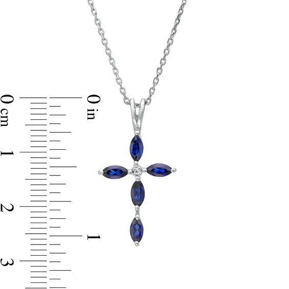 Marquise Blue Lab-Created Sapphire and Diamond Accent Cross Pendant in 10K White Gold