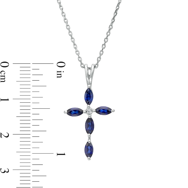 Marquise Blue Lab-Created Sapphire and Diamond Accent Cross Pendant in 10K White Gold|Peoples Jewellers