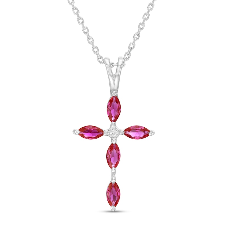 Marquise Lab-Created Ruby and Diamond Accent Cross Pendant in 10K White Gold|Peoples Jewellers