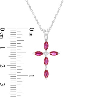 Marquise Lab-Created Ruby and Diamond Accent Cross Pendant in 10K White Gold