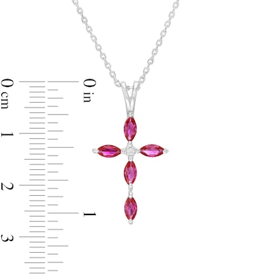 Marquise Lab-Created Ruby and Diamond Accent Cross Pendant in 10K White Gold