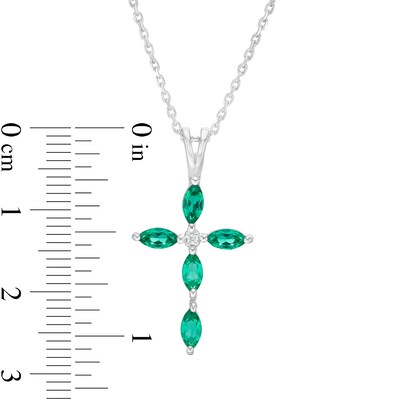 Marquise Lab-Created Emerald and Diamond Accent Cross Pendant in 10K White Gold