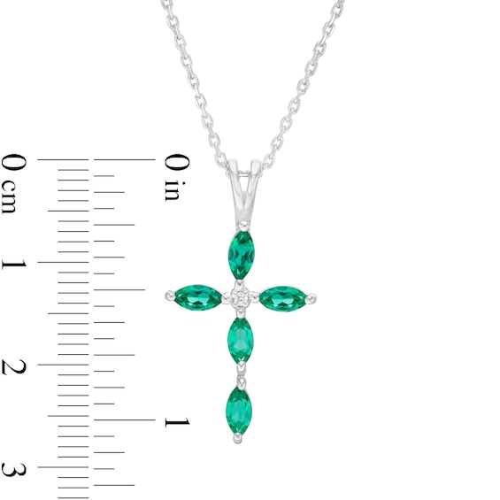 Marquise Lab-Created Emerald and Diamond Accent Cross Pendant in 10K White Gold