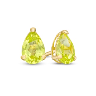 Pear-Shaped Peridot Solitaire Stud Earrings in 14K Gold