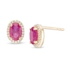 Thumbnail Image 1 of Oval Certified Ruby and 0.088 CT. T.W. Diamond Frame Stud Earrings in 10K Gold