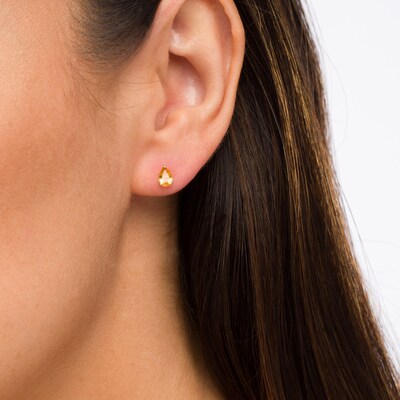 Pear-Shaped Citrine Solitaire Stud Earrings in 14K Gold