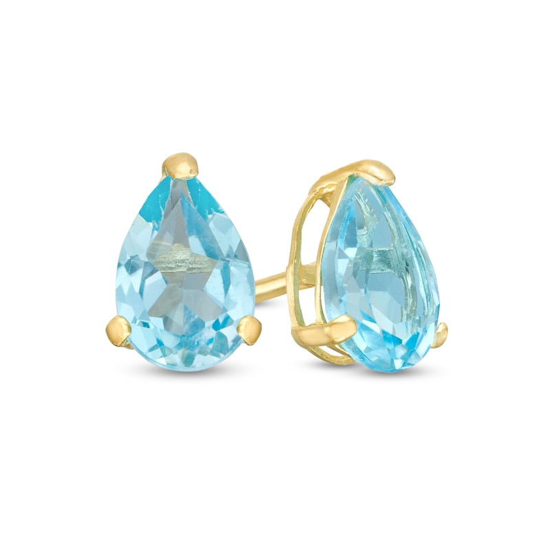 Pear-Shaped Swiss Blue Topaz Solitaire Stud Earrings in 14K Gold
