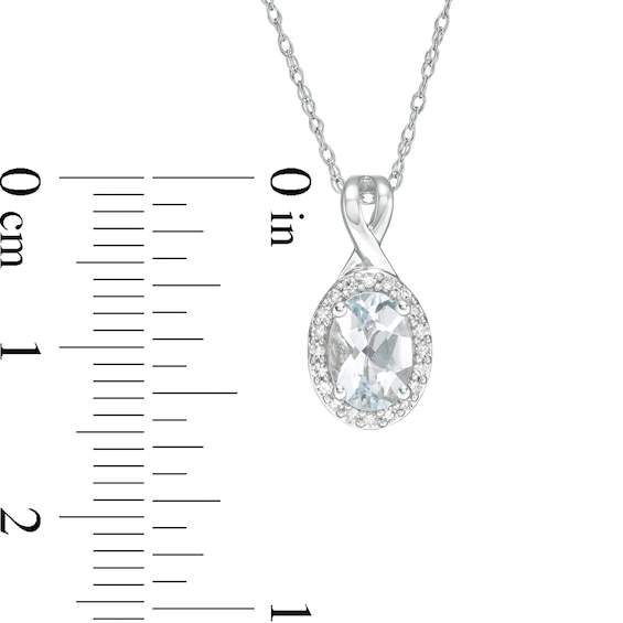 Oval Aquamarine and 0.08 CT. T.W. Diamond Frame Twisted Split Bail Pendant in 10K White Gold