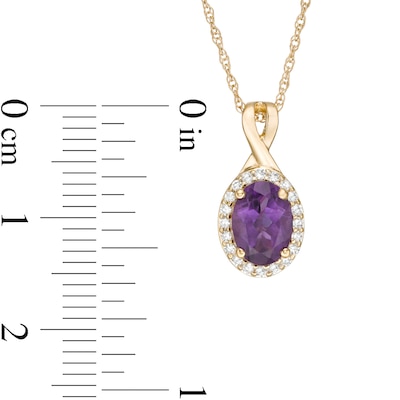 Oval Amethyst and 0.08 CT. T.W. Diamond Frame Twisted Split Bail Pendant in 10K Gold