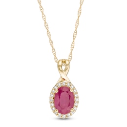 Certified Oval Ruby and 0.08 CT. T.W. Diamond Frame Twisted Split Bail Pendant in 10K Gold