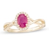 Oval Certified Ruby and 0.08 CT. T.W. Diamond Frame Twist Shank Ring in 10K Gold