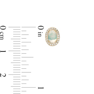 Oval Opal and 0.088 CT. T.W. Diamond Frame Stud Earrings in 10K Gold