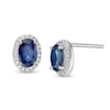 Oval Blue Sapphire and 0.088 CT. T.W. Diamond Frame Stud Earrings in 10K White Gold