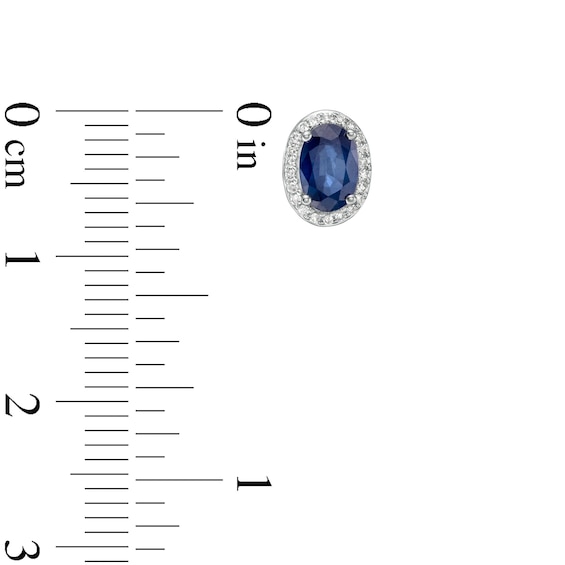 Oval Blue Sapphire and 0.088 CT. T.W. Diamond Frame Stud Earrings in 10K White Gold