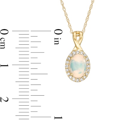 Oval Opal and 0.08 CT. T.W. Diamond Frame Twisted Split Bail Pendant in 10K Gold