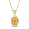 Oval Citrine and 0.08 CT. T.W. Diamond Frame Twisted Split Bail Pendant in 10K Gold