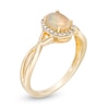 Thumbnail Image 2 of Oval Opal and 0.08 CT. T.W. Diamond Frame Twist Shank Ring in 10K Gold