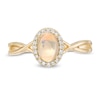 Thumbnail Image 3 of Oval Opal and 0.08 CT. T.W. Diamond Frame Twist Shank Ring in 10K Gold