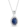 Thumbnail Image 0 of Oval Blue Sapphire and 0.08 CT. T.W. Diamond Frame Twisted Split Bail Pendant in 10K White Gold