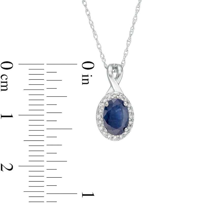 Oval Blue Sapphire and 0.08 CT. T.W. Diamond Frame Twisted Split Bail Pendant in 10K White Gold|Peoples Jewellers