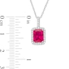 Thumbnail Image 2 of Emerald-Cut Lab-Created Ruby and White Sapphire Octagonal Frame Drop Pendant in Sterling Silver