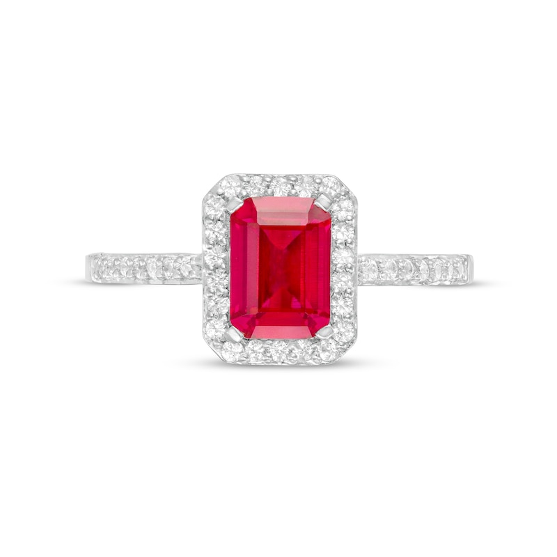 Emerald-Cut Lab-Created Ruby and White Sapphire Octagonal Frame Ring in ...