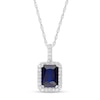 Thumbnail Image 0 of Emerald-Cut Lab-Created Blue and White Sapphire Octagonal Frame Drop Pendant in Sterling Silver