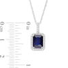 Thumbnail Image 2 of Emerald-Cut Lab-Created Blue and White Sapphire Octagonal Frame Drop Pendant in Sterling Silver