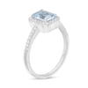 Thumbnail Image 2 of Emerald-Cut Simulated Aquamarine and White Lab-Created Sapphire Octagonal Frame Ring in Sterling Silver