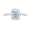 Thumbnail Image 3 of Emerald-Cut Simulated Aquamarine and White Lab-Created Sapphire Octagonal Frame Ring in Sterling Silver