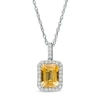 Emerald-Cut Lab-Created Citrine and White Sapphire Octagonal Frame Drop Pendant in Sterling Silver