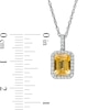 Emerald-Cut Lab-Created Citrine and White Sapphire Octagonal Frame Drop Pendant in Sterling Silver