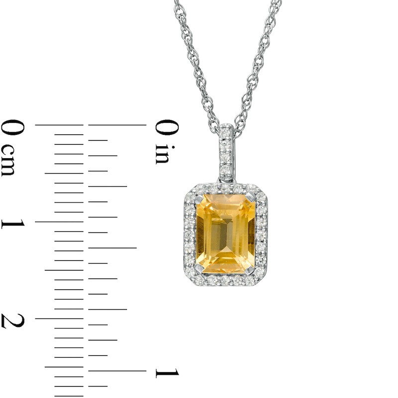 Emerald-Cut Lab-Created Citrine and White Sapphire Octagonal Frame Drop Pendant in Sterling Silver