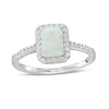 Thumbnail Image 0 of Emerald-Cut Lab-Created Opal and White Sapphire Octagonal Frame Ring in Sterling Silver