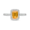 Emerald-Cut Lab-Created Citrine and White Lab-Created Sapphire Octagonal Frame Ring in Sterling Silver