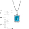 Emerald-Cut Simulated Blue Topaz and Lab-Created White Sapphire Octagonal Frame Drop Pendant in Sterling Silver