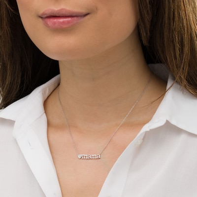 Diamond Accent Heart "mama" Necklace in Sterling Silver - 17"